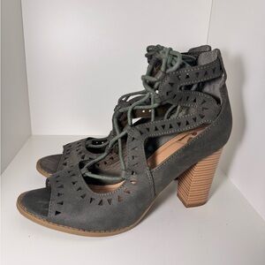 Deep Olive Lace-Up Block Heel Sandals